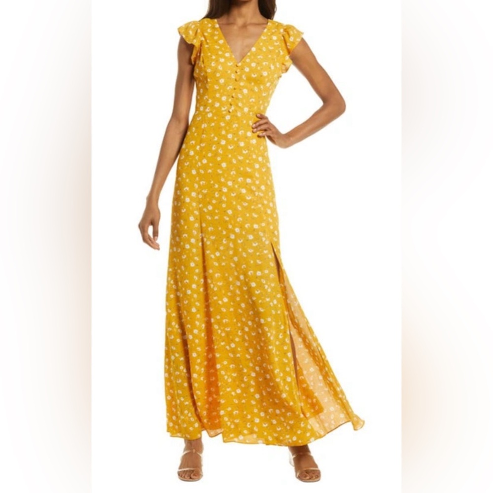 LULUS yellow floral dress.
